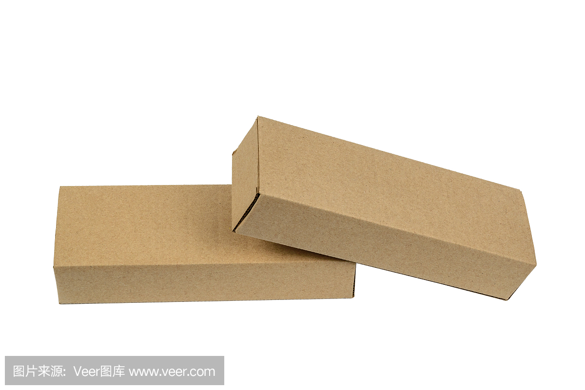 长矩形棕色纸箱包装空白模板在孤立
