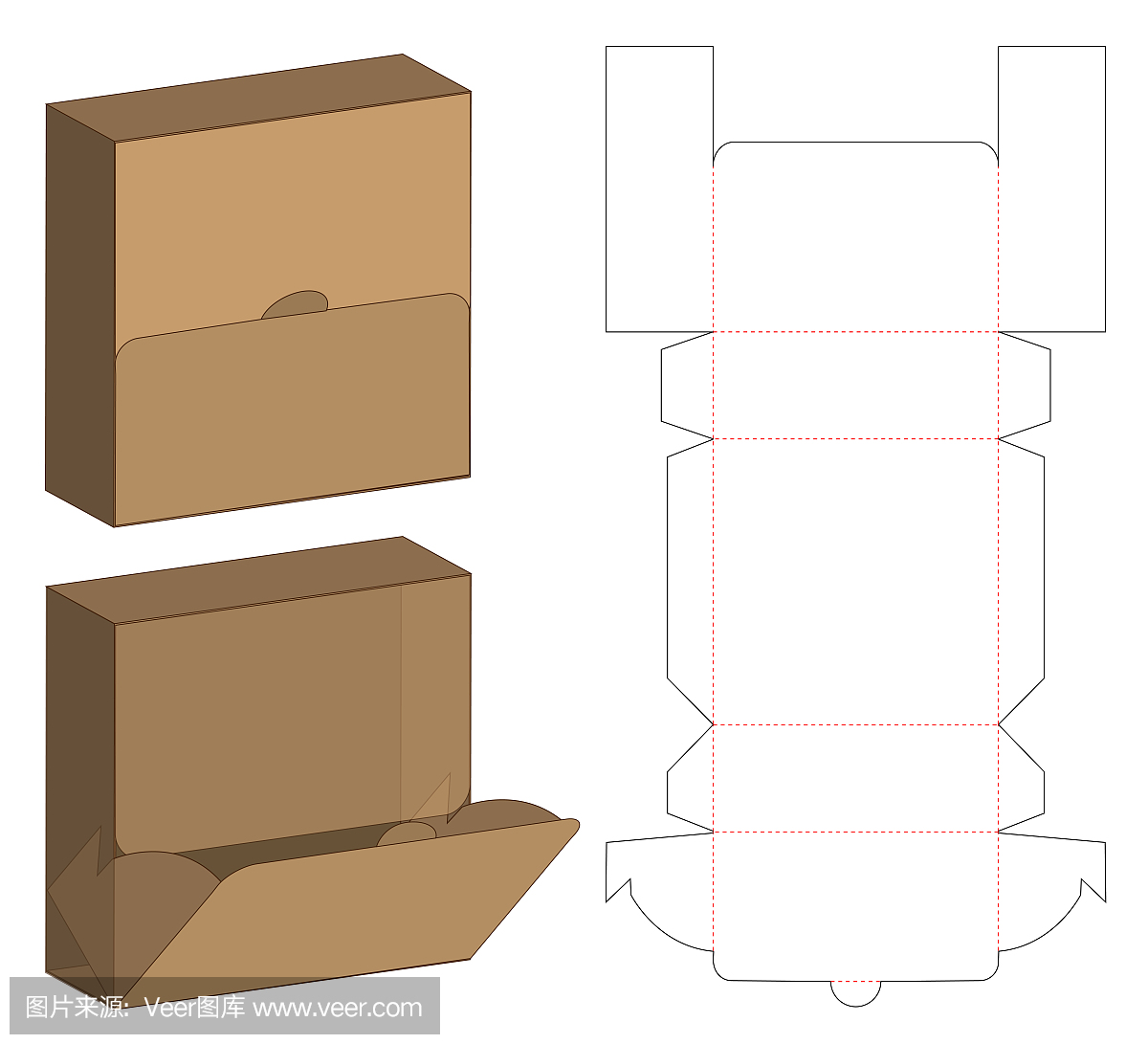 包装盒模切模板设计。三维模型